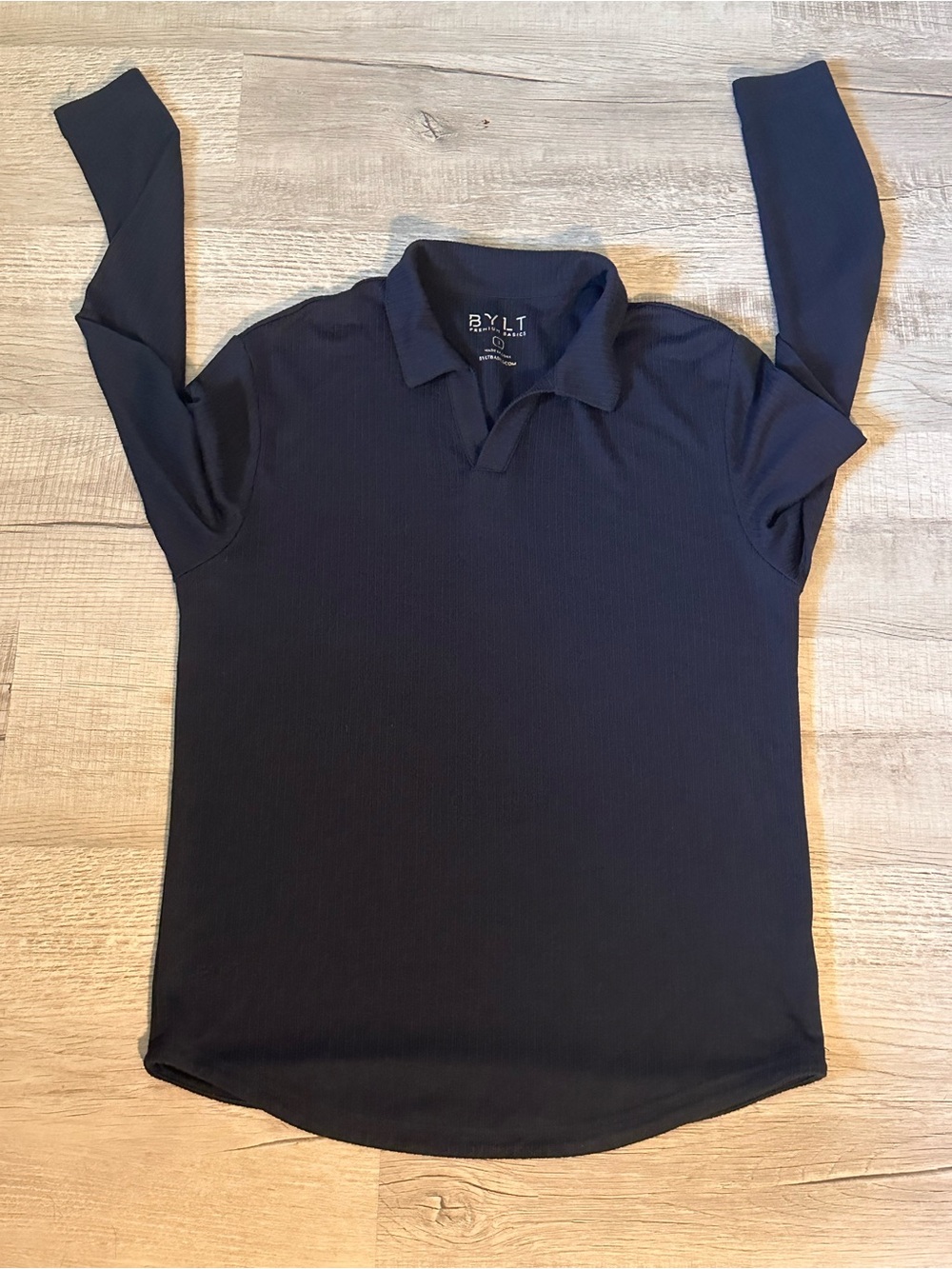BYLT Basics Ribbed open  V Neck Navy Long Sleeve Polo size small